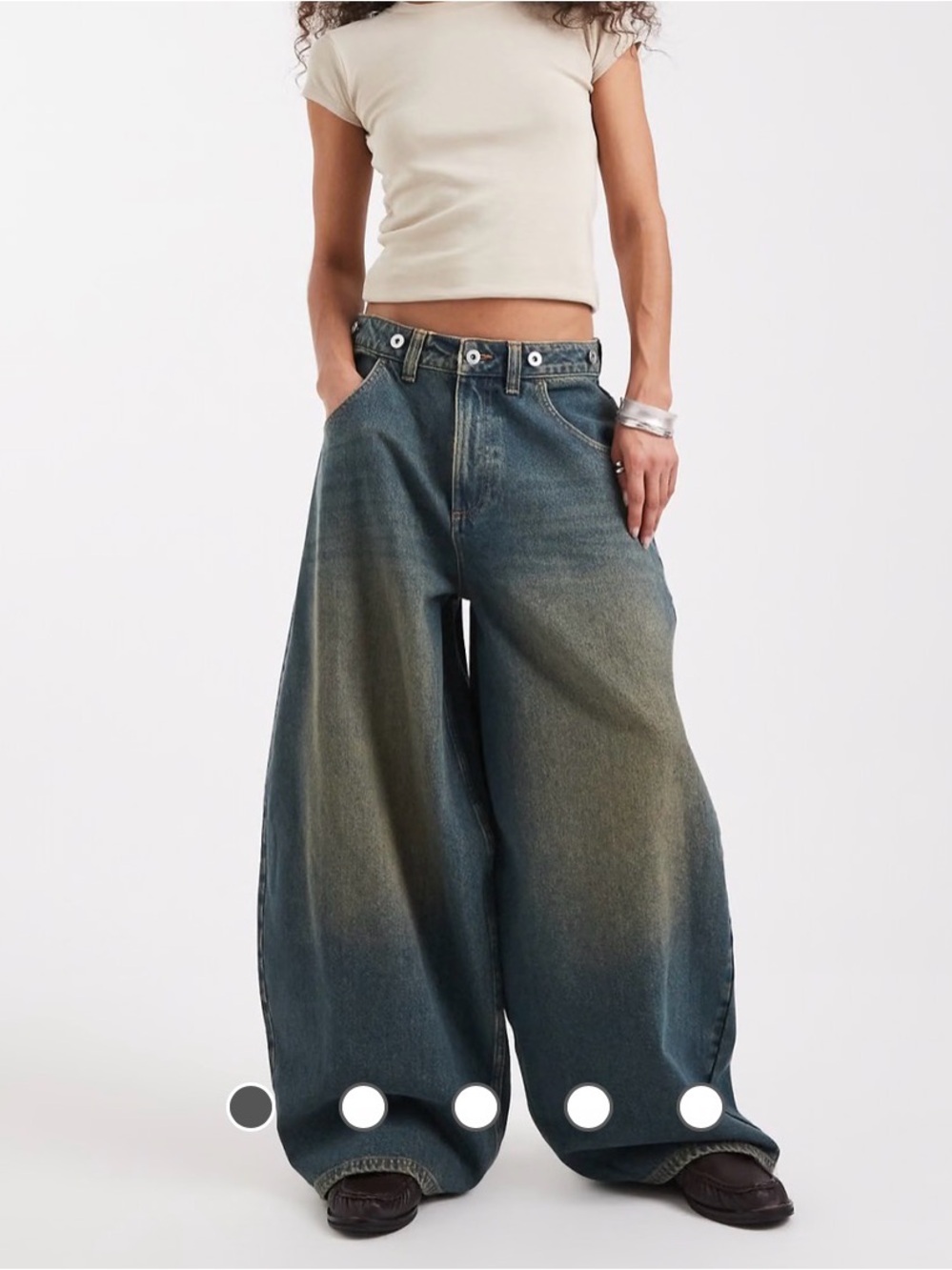 ISO ASOS COLLUSION X006 xl balloon jeans in green cast wash